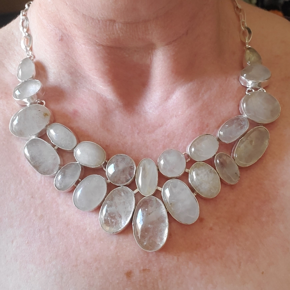 New Amazing Oversized Golden Rutile 925 Silver Statement Necklace.